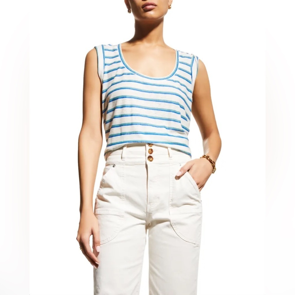 Veronica Beard Arion Striped Linen Muscle Tee Size XL